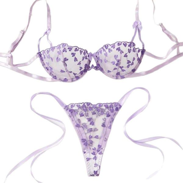 Best-selling Pure Sensual Lace Embroidered Heart-shaped Lace Romantic Lingerie See-through Set, Lace Seductive