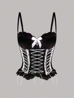 Best-selling Sexy Lingerie Bowknot Cross-embroidery, Hollowed-out Lace Fishbone Vest, Shaping and Fun Lingerie