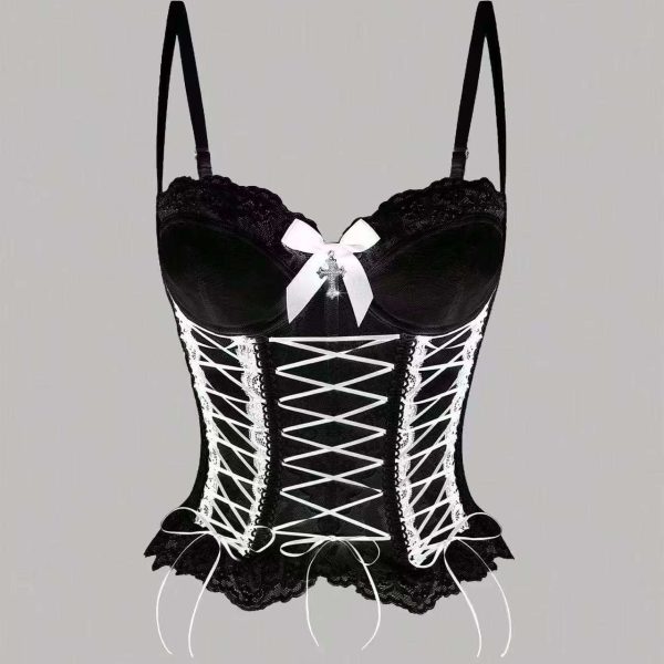 Best-selling Sexy Lingerie Bowknot Cross-embroidery, Hollowed-out Lace Fishbone Vest, Shaping and Fun Lingerie