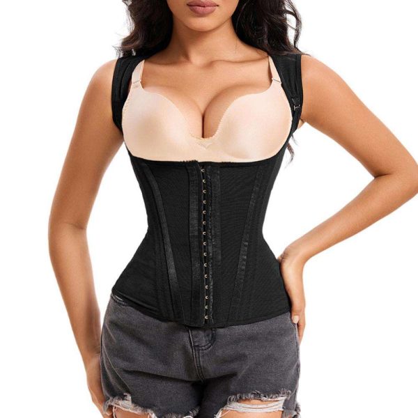 Button-down Breathable Mesh Tight Corset Vest, Waist-cinching, Belt-fitting Shoulder Strap Shaping Top
