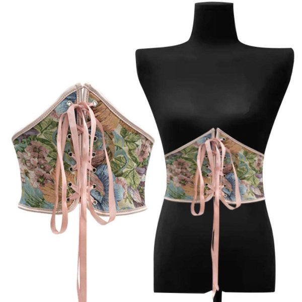 A New Style of European and American Court Corset with a Belt for Tummy and Waist Cinching, Printed Belt and Zipper Shaping Top