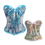 New Oil Painting Style Printed Corset, Lace Court Bow Shaping Top with Straps and Sexy Shaping Top