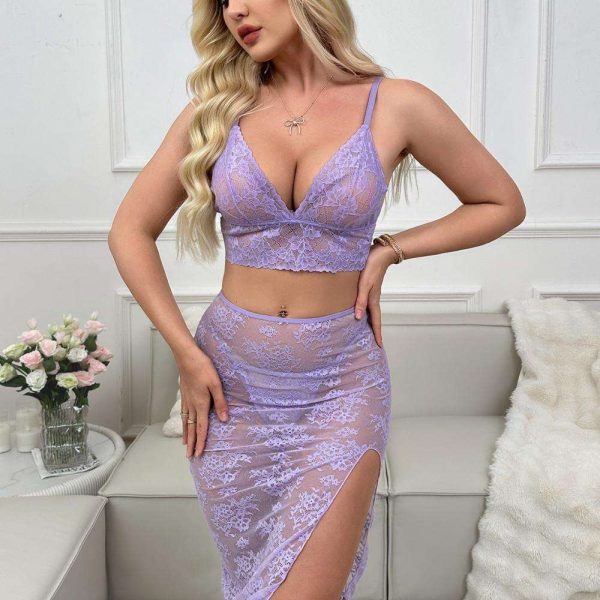 New European and American Sexy Pajamas, Sexy Lace Mid-length Dresses Nightgowns Romantic Underwear Seductive and Romantic Sets