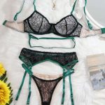 New European and American Women's Clothing Green Lace Sexy Lace-up Patchwork See-through Slimming and Romantic Lingerie Set - 图片 2