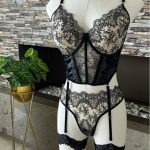 A New Lightweight Black Lace Mesh See-through Patchwork Hosiery Lingerie Set From Europe and America - 图片 2