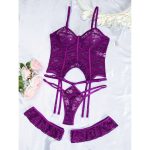 A Set of Sexy and See-through purple Hollowed-out Sex Underwear From Europe and America, Featuring Thin Lace Mesh Embroidery - 图片 2