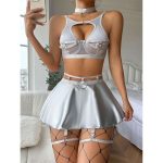 New European and American Lace Low V-neck Sexy Black Bra Sexy Underwear Set Solid Color Sexy Apron Underwear - 图片 2