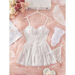A New Sexy European and American Net Fabric Patchwork Lace Halter Dress with White Stockings and a Pure Sleeping Dress for Women - 图片 2