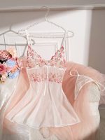 Floral See Through Sexy Slip Dress Mesh Cute Girls Sexy Nightwear Sleep Nightdress Lingerie Dress Set - 图片 2