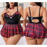 European and American Best-selling Hollowed-out Romantic Checkered Uniform See-through Romantic Nightgown Uniform Underwear Set - 图片 2