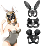 2025 High Quality BDSM Bondage PU Leather Cat Rabbit Ear Bunny Face Blindfold Open Eye Masks for Party Cosplay - 图片 2