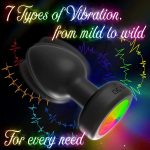 Colorful Light Silicone Rose Anal Plug Butt Massager Prostate Vibrator Sex Toy for Men Gay Wireless Remote Control Anal Plug - 图片 2