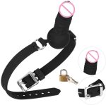 Silicone Realistic Dildo Gag With Ball, Adjustable Strap on Mouth Gag for SM Black - 图片 2