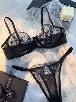 Women 2 Pieces Strap Lace Cup Lingerie Sexy Bra and Panties Sets Nightwear Bow See Through Lingerie - 图片 2
