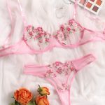 Women France Elegance Floral Sexy Vintage Lingerie Pink Romantic Honeymoon Cheap Ladies Brassiere Bralette Lingerie Set - 图片 2