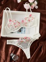 Women 2 Pieces Lace Adjustable Strappy Erotic Lingerie Underwear Set See Through Underwire Bra Panty Set - 图片 2