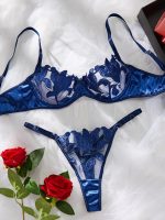 Hot Sell Soft See Through Lace Lingerie 3 Pieces Tube Teddy Very Sexy Blue Lingerie Set - 图片 2