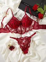 Summer Young Girls Floral Lingerie Hot Transparent Cheap Lingerie Set Sexy Two Piece Bras Panty Brief Sets - 图片 2