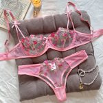 Girls Western Style Embroidery Bow Bra Strappy Sleeping Cute Sexy Underwear Set - 图片 2