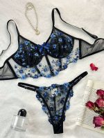 Girls Floral Lingerie Hot Transparent Unique Design Young Teens Hook Closures Bra Brief Set - 图片 2
