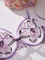 Honeymoon Sexy Embroidered Butterfly Purple Mesh Lingerie Set Transparent Lingerie Set for Women - 图片 2