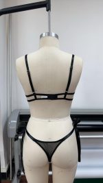 Hot-Selling Sexy Low-Rise Bra Set and Panties Outfit Rose Print Strap Tie-Up Solid Pattern Uniform - 图片 2
