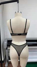 Black See-Through Mesh Lace Lingerie Set with Double Layer Spun Yarn Flower Embroidery Sexy Double Layer Solid Pattern - 图片 2