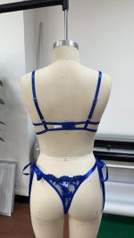 French Lace Embroidery Sexy Lingerie Set Low-Rise Underwire Bra with Logo Waist Solid Pattern Thongs Prevent Sagging - 图片 2