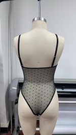 Black Red Jumpsuit with Floral Embroidery Lace Trim Color Block Strap Design Sexy Style Logo Positioned at Waist - 图片 2