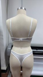 Women's Sexy White Lace Babydoll Lingerie Set See-Through Underwire Bra Embroidery Bow Thin Fabric Naughty Net Brief Girls - 图片 2