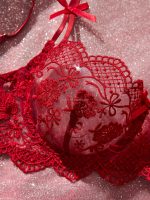 French Lace Embroidery Sexy Bra & Brief Set Low-Rise Underwire with Logo Waist Solid Pattern Thongs Prevents Sagging - 图片 2