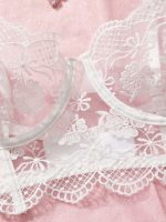 Women's Sexy Lace Eyelash Lingerie Set Beautiful Thin Solid Pattern Body-Shaping Vest-Bra Panty Logo on Waist - 图片 2
