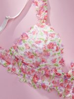 Pink Single Layer Transparent Bra Set with Small Floral Design Lace Trim Sexy Three-Point & Floral Low-Waist Panties Logo Waist - 图片 2