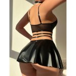 PU Leather Sexy Lingerie Set Breathable Passionate Temptation Uniform Lace Decoration Hot Selling for Amazon AliExpress Waist - 图片 2
