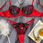Women's Sexy Convertible Logo Pattern Black Lace Bikini Set Three Piece Including Bra Thongs Eyelash Erotic Lingerie for Summer - 图片 2