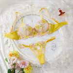 2025 New Arrival Plus-Size Yellow Lingerie Set Printed Lace Trimmed Sexy Low-Cut Bustier Matching Panty Bra Set - 图片 2