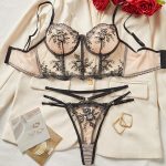 High Quality Cheap New Lace Sexy Bra Set Lingerie Erotic Underwear Embroidery Heavy Craft Floral Garter Belt Nighty Lingerie Set - 图片 2