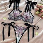 No Minimum Women Sexy Floral Satin Lace Lingerie Set Sexy Push-up Bralette and Panty Perspective See-Through Underwear Set - 图片 2