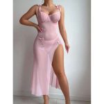 Sexy See-through Mesh Fabric Seductive Lace Backless High-slit Multi-color Romantic Halter Dress - 图片 2