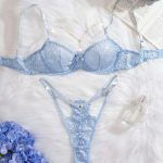 A New Style of Blue Mesh Lace Ribbon Lace See-through Sexy and Romantic Underwear with European and American Style - 图片 3