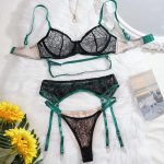 New European and American Women's Clothing Green Lace Sexy Lace-up Patchwork See-through Slimming and Romantic Lingerie Set - 图片 3