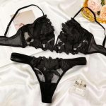 European and American Erotic Lingerie with a Deep Feminine Touch, V-embroidered Ultra-thin Lace Bra, Sexy Lingerie Set - 图片 3