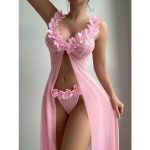 A Sexy Pajama Dress From Europe and America, a Teasing Slit See-through Dress As a Gift, a 2-piece Set of Sexy Lace - 图片 3