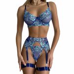 European and American Bestseller Sexy Bra Set, See-through Lace Mesh Embroidery Pearl Decoration Romantic Underwear Set - 图片 3