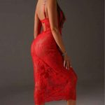 A New Style of Russian Sexy and Romantic Long Dress with See-through Lace Trim and Cherry Embroidery Shoulder Straps - 图片 3