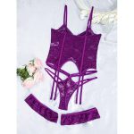 A Set of Sexy and See-through purple Hollowed-out Sex Underwear From Europe and America, Featuring Thin Lace Mesh Embroidery - 图片 3