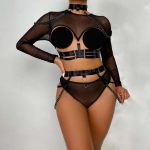 A Best-selling European and American Adult Lingerie Set with Complex Straps, Necklaces and Long Sleeves Made of Mesh Fabric - 图片 3