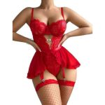 European and American Erotic Underwear with Hollowed-out Sexy Women's One-piece Lace See-through Erotic Dress Set - 图片 3