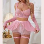 European and American Bestsellers: See-through Mesh Back Tie Sex Underwear, Skirt, Gloves, Hosiery Sex Suit - 图片 3