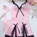 A New European and American Style Lace Sexy Bow, Lace Mesh Transparent and Interesting Halter Dress with Thongs - 图片 3